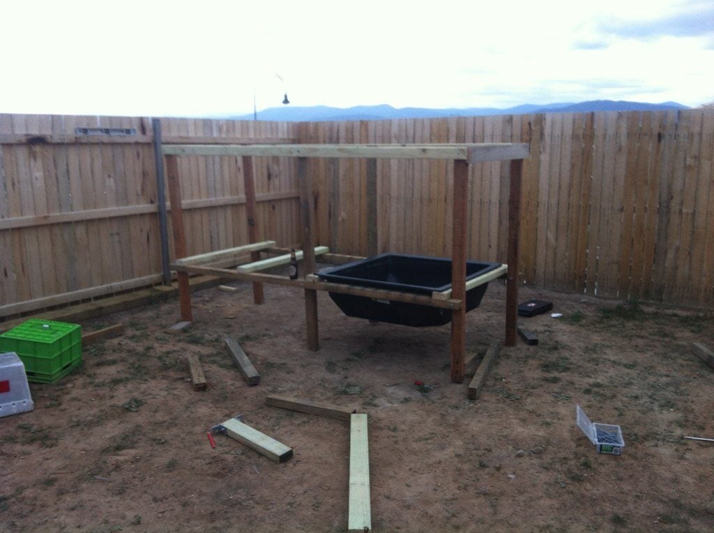 The basic frame goes up (and the pond fits - woo too!):